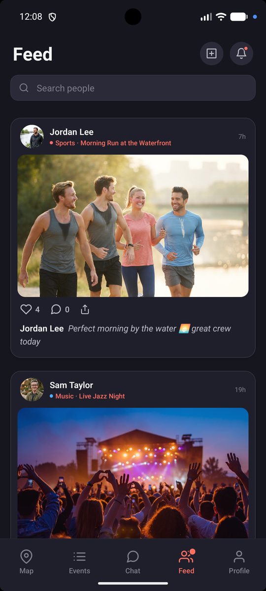 Feed im dunklen Design
